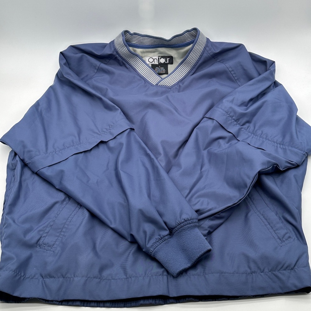 Vintage On Tour Golf Jacket Mens Large Blue Windbreaker Convertible Pullover